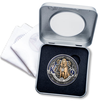 Law Enforcement K9 Canine Challenge Coin - Bloodhound My Hero Wears a Dogtag Tin Box Gift