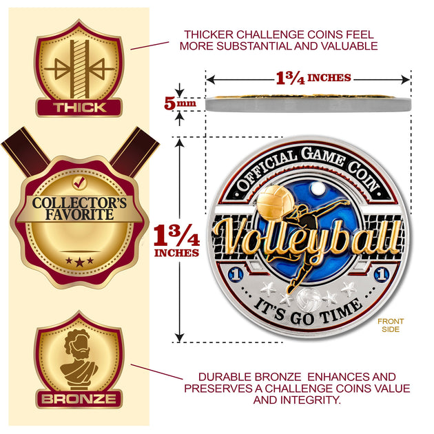 Sports Volleyball - Official Game Challenge Coin Double Tin Set and Bonus Polishing Cloth