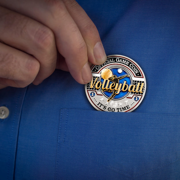 Sports Volleyball - Official Game Challenge Coin Double Tin Set and Bonus Polishing Cloth