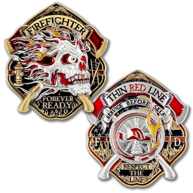 Thin Red Line Fire Fighter Challenge Coin · FireFighter Skull Coin