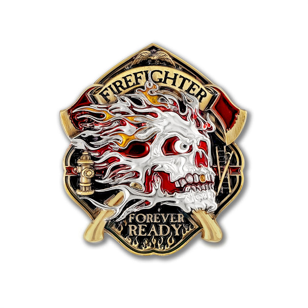 Thin Red Line Fire Fighter Challenge Coin · FireFighter Skull Coin