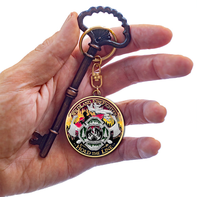 Thin Red Line Fire Fighter Forever Key Chain · FireFighter Skull Keytag