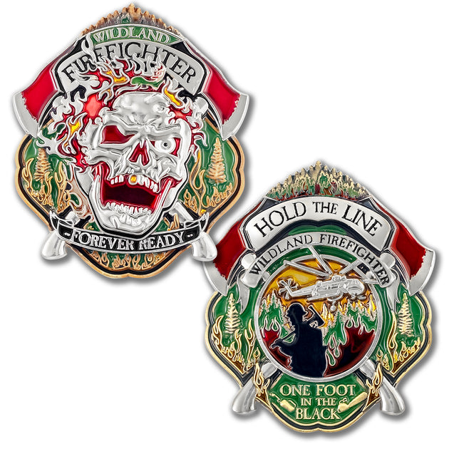 Wildland Fire Fighter Skull Challenge Coin · FireFighter Skull Coin
