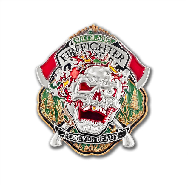 Wildland Fire Fighter Skull Challenge Coin · FireFighter Skull Coin