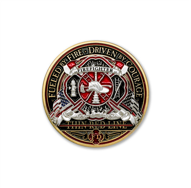 Thin Red Line Fire Fighter Forever Challenge Coin · FireFighter Skull Coin
