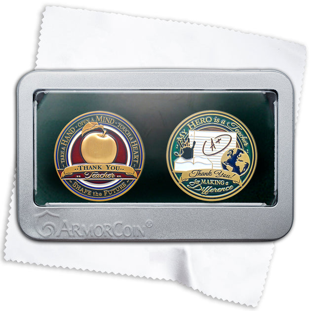 Teacher Apple and Teaching Emblems double coin gift set