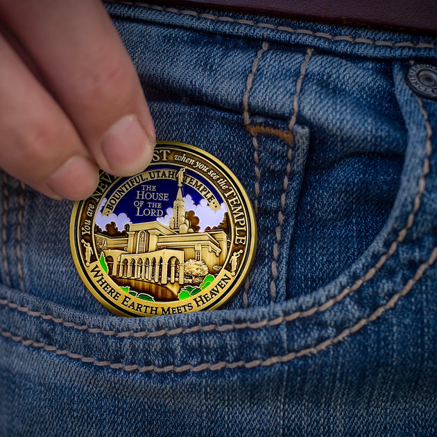 Temple Bountiful Utah LDS Medallions in Deluxe Display Tin Box - 2 coin set with bonus polishing cloth