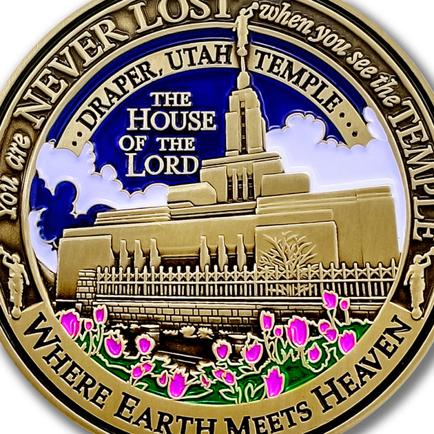 Temple Draper Utah LDS Medallions in Deluxe Display Tin Box - 2 coin set with bonus polishing cloth