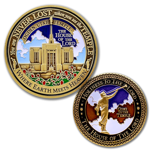 Temple Ogden Utah LDS Medallions in Deluxe Display Tin Box - 2 coin set with bonus polishing cloth