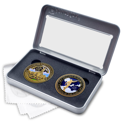 Temple Orem Utah LDS Medallions in Deluxe Display Tin Box - 2 coin set with bonus polishing cloth