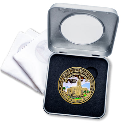 Temple Red Cliffs Utah LDS Medallion in Presentation Box with bonus polishing cloth