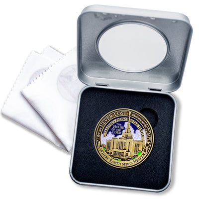 Temple Saratoga Springs Utah LDS Medallion in Presentation Box with bonus polishing cloth