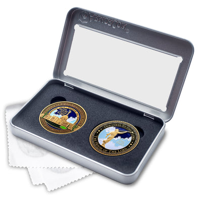 Temple Tucson Arizona LDS Medallions in Deluxe Display Tin Box - 2 coin set with bonus polishing cloth