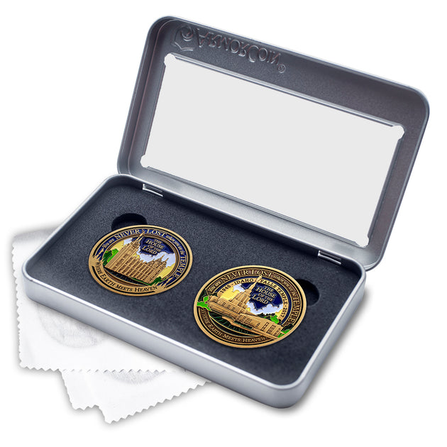 Salt Lake temple and Idaho Falls temple two medallion gift set