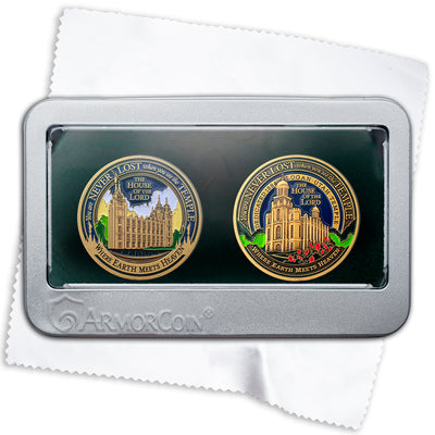Salt Lake Temple and Logan Temple medallion gift set