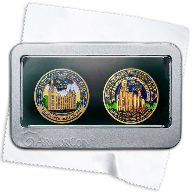 Salt Lake Temple and Logan Temple medallion gift set
