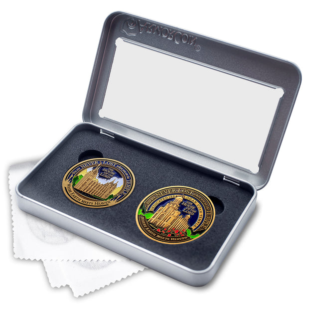 Salt Lake and Logan Temples two medallion gift set