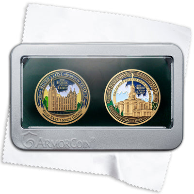 Salt Lake Temple and Payson Temple double medallion gift box set