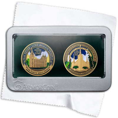 Salt Lake Temple and Portland Oregon Temples double medallion gift set