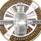 Thank You Gratitude Gift coin · Let Your Light Shine · Deluxe Display Presentation Tin box with bonus polishing cloth