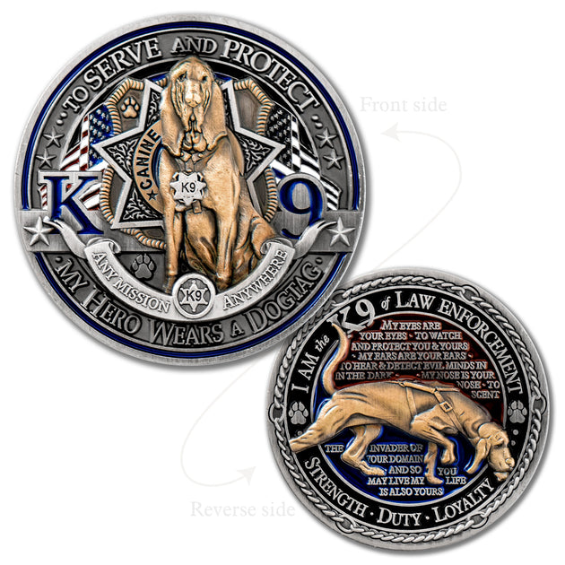 Law Enforcement K9 Canine Challenge Coin - Bloodhound Double Coin Tin Box Set