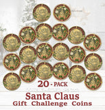 Santa Claus Christmas Challenge Coins 20 pcs  – 1.5 inch "Here Comes Santa” – “Always Believe” Message – Stocking Stuffer or Collector’s Keepsakes (20 Pack Edition)