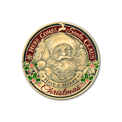 Santa Claus Christmas Challenge Coin  – 1.5 inch "Here Comes Santa” – “Always Believe” Message – Stocking Stuffer or Collector’s Keepsake