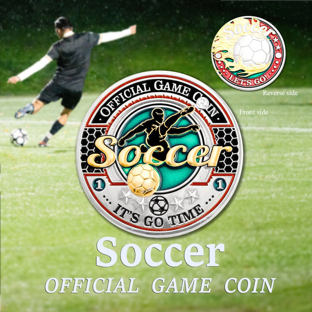 Sports Soccer Official Game Challenge Coin with Gift Tin Box and Bonus Polishing Cloth