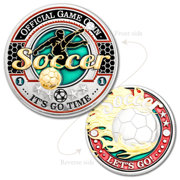 Sports Soccer Official Game Challenge Coin Double Tin Set and Bonus Polishing Cloth