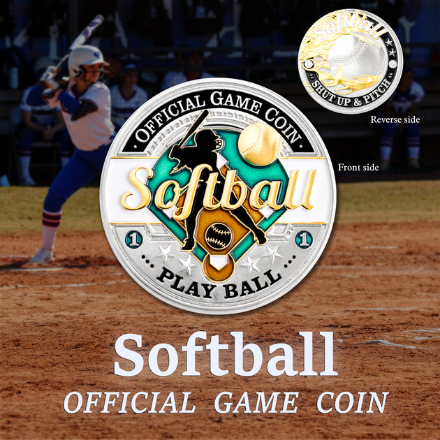 Sports Softball Official Game Challenge Coin with Gift Tin Box and Bonus Polishing Cloth