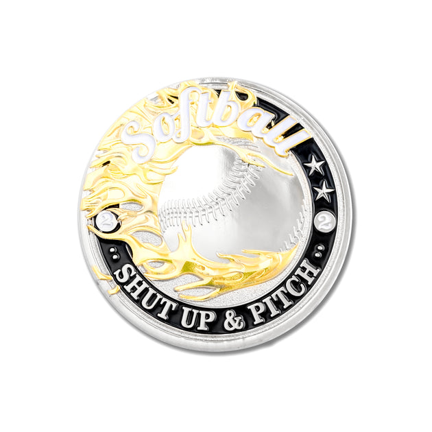 Sports Softball Official Game Challenge Coin Double Tin Set and Bonus Polishing Cloth