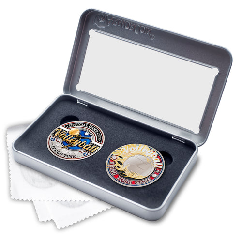 Sports Volleyball - Official Game Challenge Coin Double Tin Set and Bonus Polishing Cloth