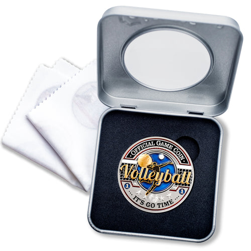 Sports Volleyball - Official Game Commemorative Coin with Gift Tin Box and Bonus Polishing Cloth