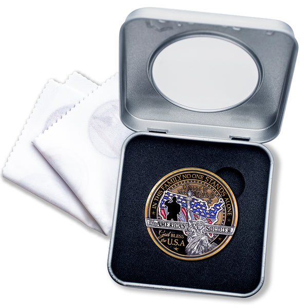 American Soldier Challenge Coin with Deluxe Display Tin Box with Polishing cloth
