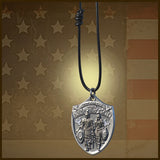 Military dog tag with USA flag backdrop