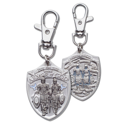 Armor of God silver zipper pull front and back