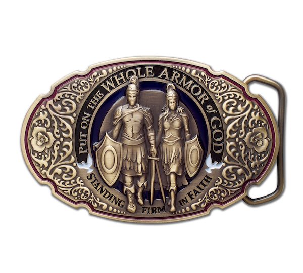 Armor of God bronze belt buckle