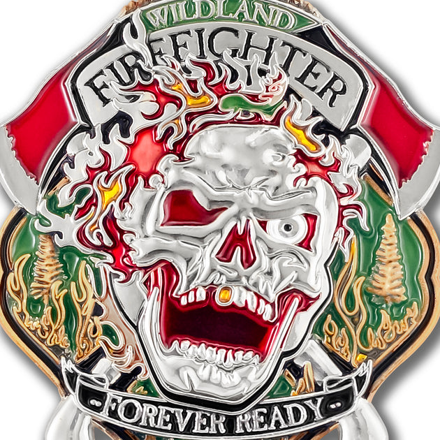 Wildland Fire Fighter Skull Challenge Coin · FireFighter Skull Coin