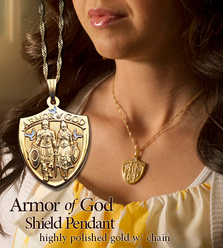 Womans gold Armor of God necklace