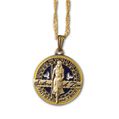 LDS Sister Missionary round Pendant Necklace with Gold Chain