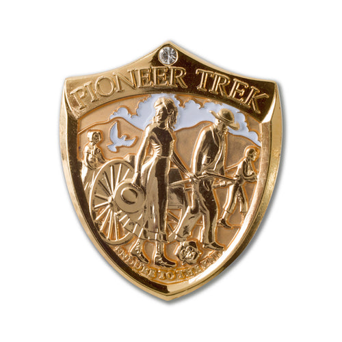Pioneer Trek Shield shaped Lapel Pin with clear stone