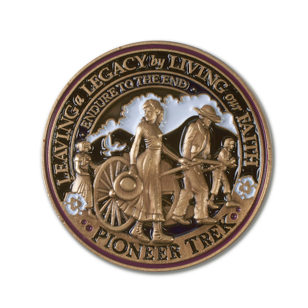 Pioneer Handcart Trek round lapel pin