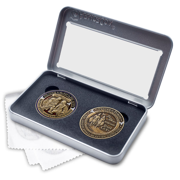 Prayer themed Challenge Coin double coin box set
