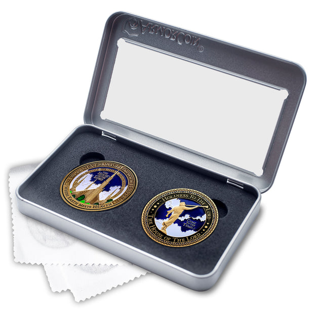Temple Boise Idaho LDS Medallions in Deluxe Display Tin Box - 2 coin set with bonus polishing cloth