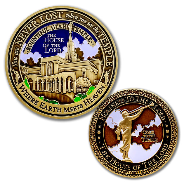 Temple Bountiful Utah LDS Medallions in Deluxe Display Tin Box - 2 coin set with bonus polishing cloth