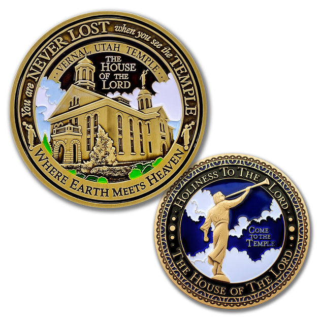 Temple Vernal Utah LDS Medallions in Deluxe Display Tin Box - 2 coin set with bonus polishing cloth