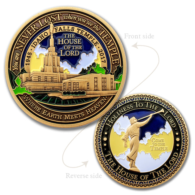 Temple Salt Lake LDS AND Idaho Falls LDS Medallions in Deluxe Display Tin Box - 2 coin set with bonus polishing cloth