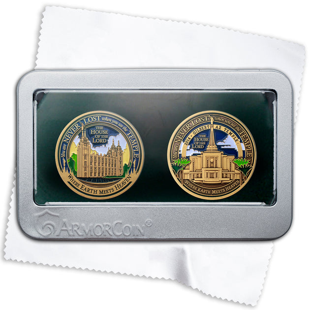 Salt Lake and Gilbert Temples double medallion gift set