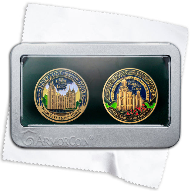 Salt Lake Temple and Logan Temple medallion gift set