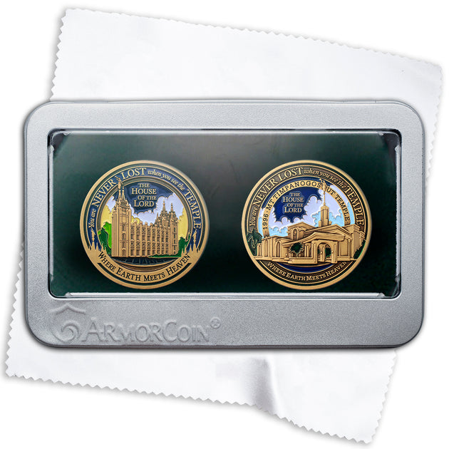 Salt Lake and Mount Timpanogos Temples two medallions gift set
